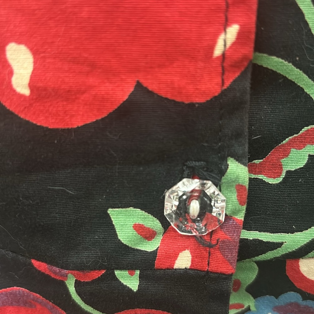 Vintage EC Star fruit print cotton short sleeve Med button front top. - Picture 8 of 13